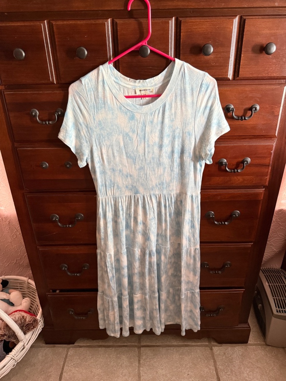 Short Sleeve light Blue Tie-Dye Dress